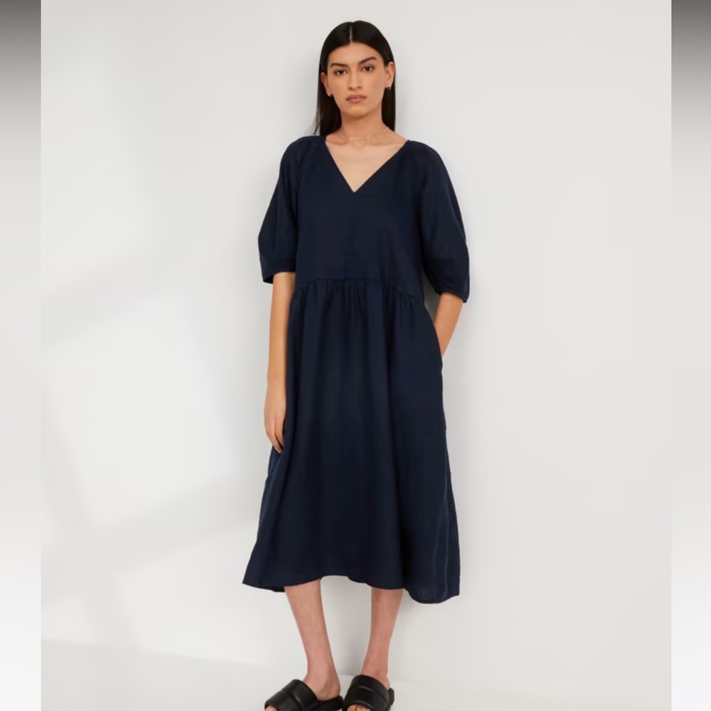 NEW Everlane Linen Puff-Sleeve Dress